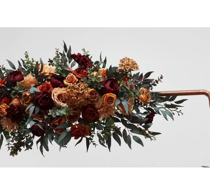  Flower arch arrangement in rust burgundy cinnamon  colors.  Arbor flowers. Floral archway. Faux flowers for wedding arch. 0044