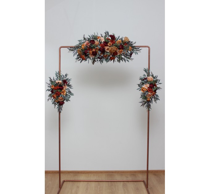  Flower arch arrangement in rust burgundy cinnamon  colors.  Arbor flowers. Floral archway. Faux flowers for wedding arch. 0044