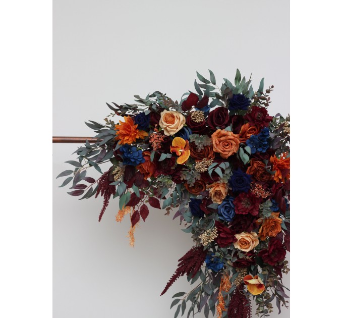  Flower arch arrangement in rust orange burgundy navy blue colors blue colors.  Arbor flowers. Floral archway. Faux flowers for wedding arch. 0043