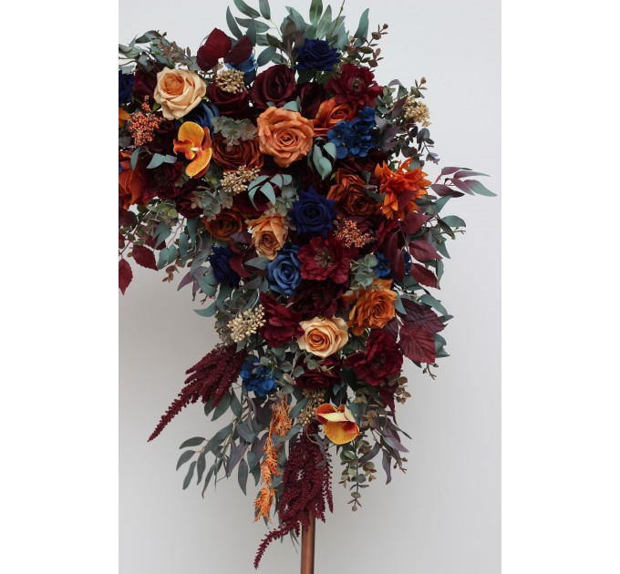  Flower arch arrangement in rust orange burgundy navy blue colors blue colors.  Arbor flowers. Floral archway. Faux flowers for wedding arch. 0043