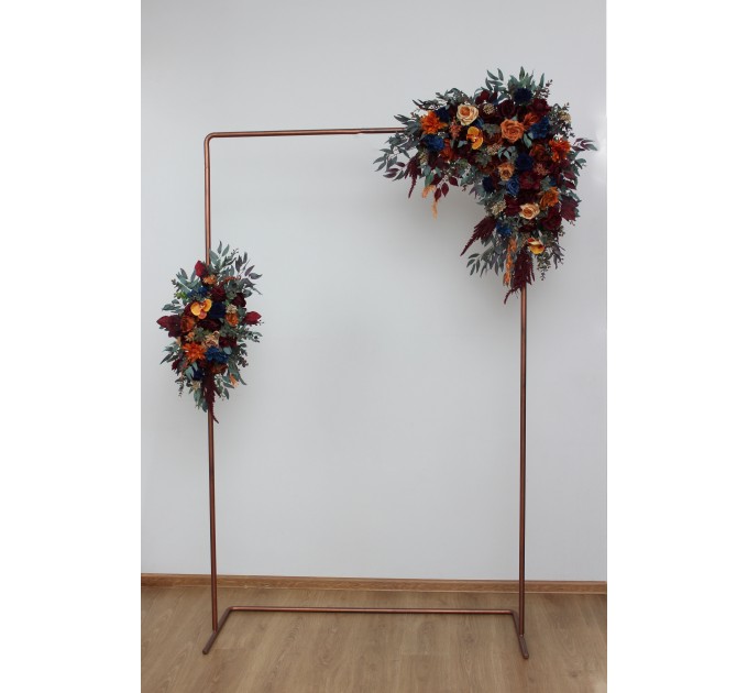  Flower arch arrangement in rust orange burgundy navy blue colors blue colors.  Arbor flowers. Floral archway. Faux flowers for wedding arch. 0043