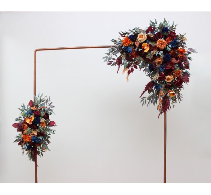  Flower arch arrangement in rust orange burgundy navy blue colors blue colors.  Arbor flowers. Floral archway. Faux flowers for wedding arch. 0043