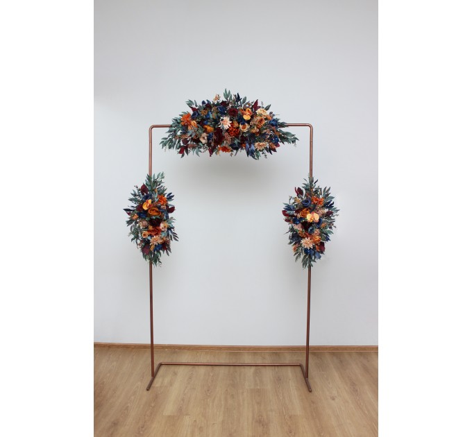  Flower arch arrangement in rust orange burgundy navy blue colors blue colors.  Arbor flowers. Floral archway. Faux flowers for wedding arch. 0043
