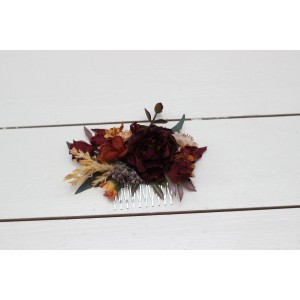 Flower comb in rust burgundy cinnamon color scheme. Wedding accessories for hair. Bridal flower comb. Bridesmaid floral comb. 0044
