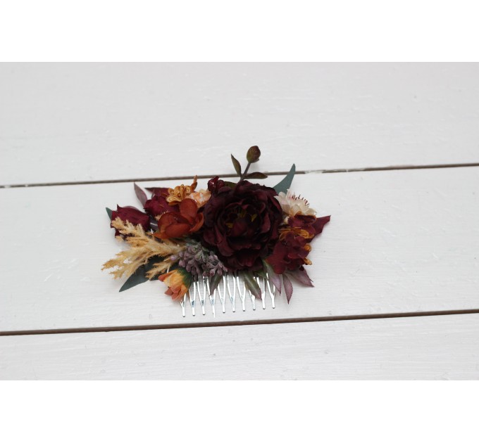 Flower comb in rust burgundy cinnamon color scheme. Wedding accessories for hair. Bridal flower comb. Bridesmaid floral comb. 0044