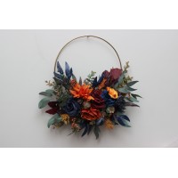 Flower hoop rust orange burgundy navy blue colors. Alternative bridesmaid bouquet. 0043