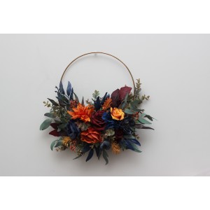 Flower hoop rust orange burgundy navy blue colors. Alternative bridesmaid bouquet. 0043