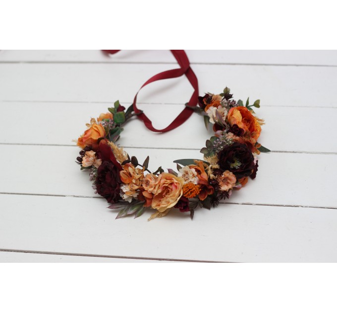 Rust burgundy cinnamon flower crown. Hair wreath. Flower girl crown. Wedding flowers. 0044