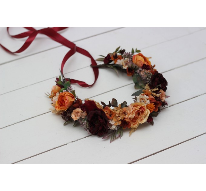 Rust burgundy cinnamon flower crown. Hair wreath. Flower girl crown. Wedding flowers. 0044