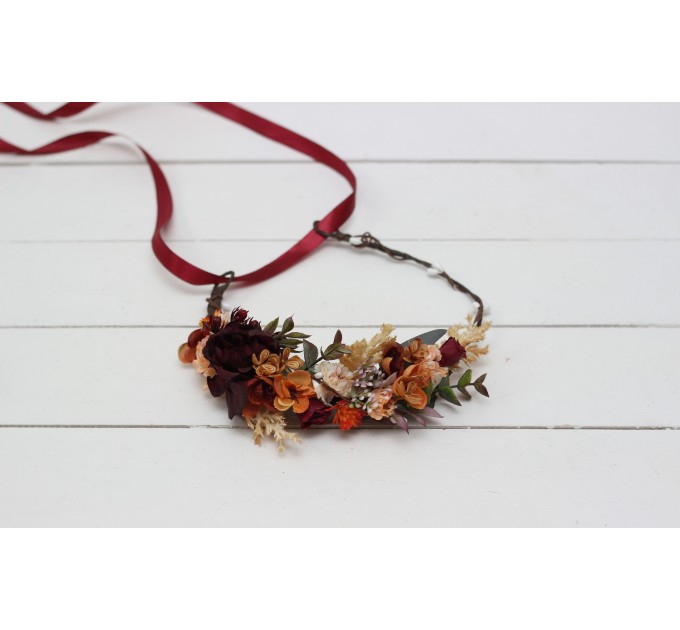 Rust burgundy cinnamon flower crown. Hair wreath. Flower girl crown. Wedding flowers. 0044