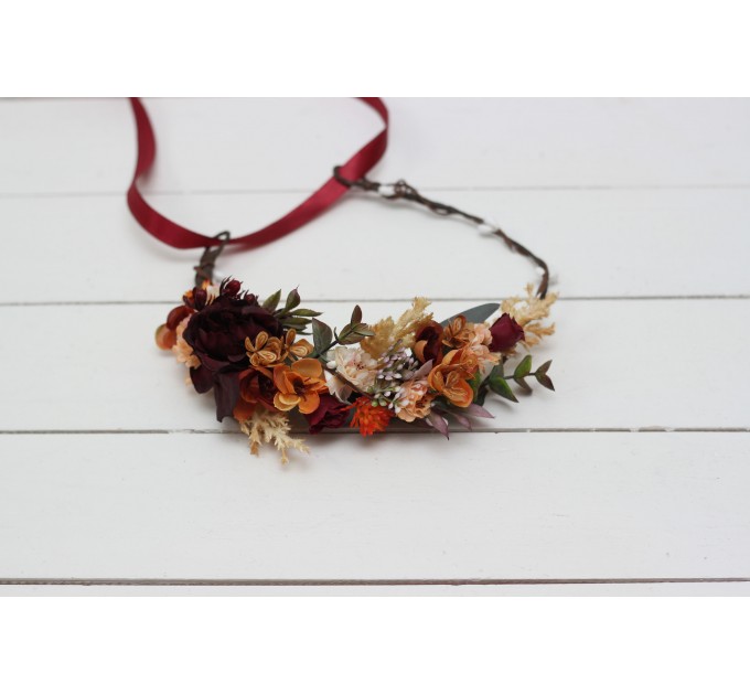 Rust burgundy cinnamon flower crown. Hair wreath. Flower girl crown. Wedding flowers. 0044