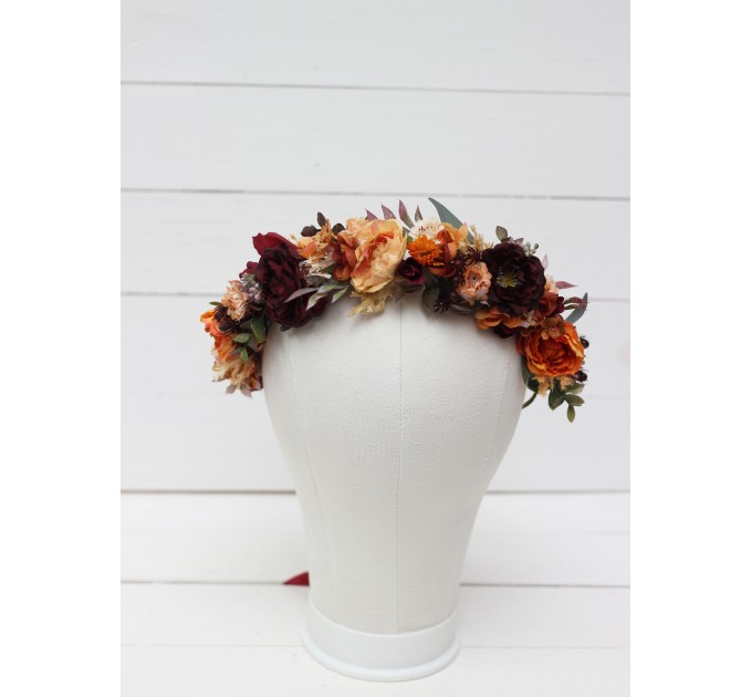 Rust burgundy cinnamon flower crown. Hair wreath. Flower girl crown. Wedding flowers. 0044
