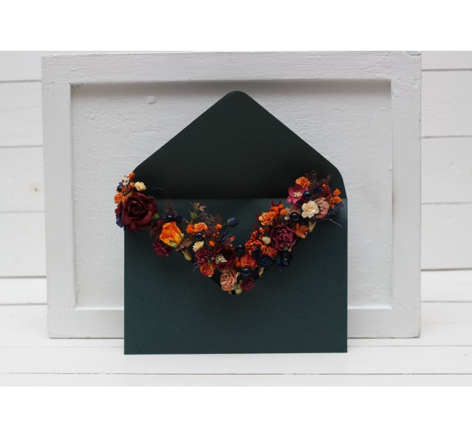 Set of 7 hair pins in orange burgundy navy blue color scheme. Hair accessories. Flower accessories for wedding. 0045