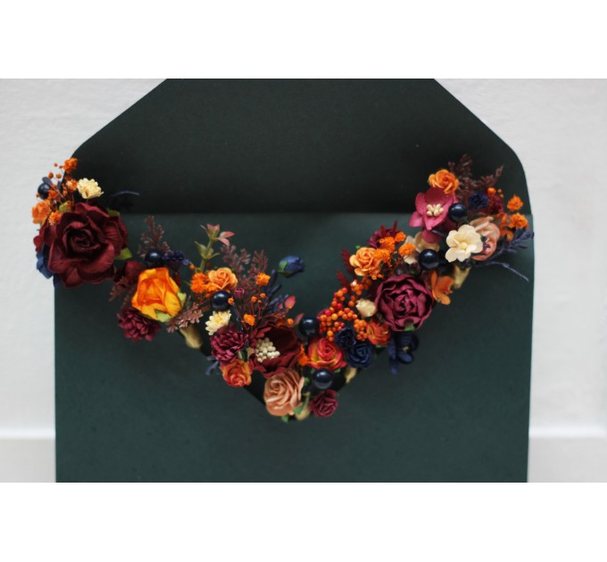  Set of 7 hair pins in orange burgundy navy blue color scheme. Hair accessories. Flower accessories for wedding.  0042