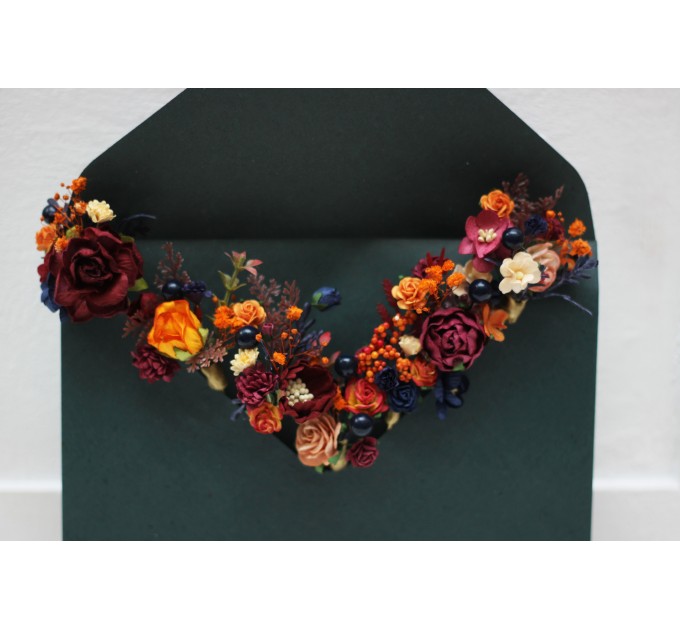 Set of 7 hair pins in orange burgundy navy blue color scheme. Hair accessories. Flower accessories for wedding. 0045