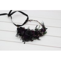 Deep purple royal purple black and dark green  flower crown. Hair wreath. Flower girl crown. Flowers for Gothic wedding. 5411