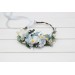 White & Sky Blue Flower Crown with Daisies – Delicate Faux Hair Wreath for Weddings and Flower Girls