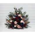 Burgundy, Navy & Gold Standing Flowers with Peacock Feathers – Luxe Wedding Aisle & Floor Décor