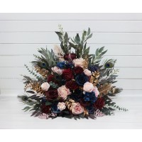 Standing flowers in burgundy navy blue gold pink color scheme with peacock feathers. Aisle flowers. Wedding decorations. Floor flowers. 5221