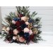 Burgundy, Navy & Gold Standing Flowers with Peacock Feathers – Luxe Wedding Aisle & Floor Décor