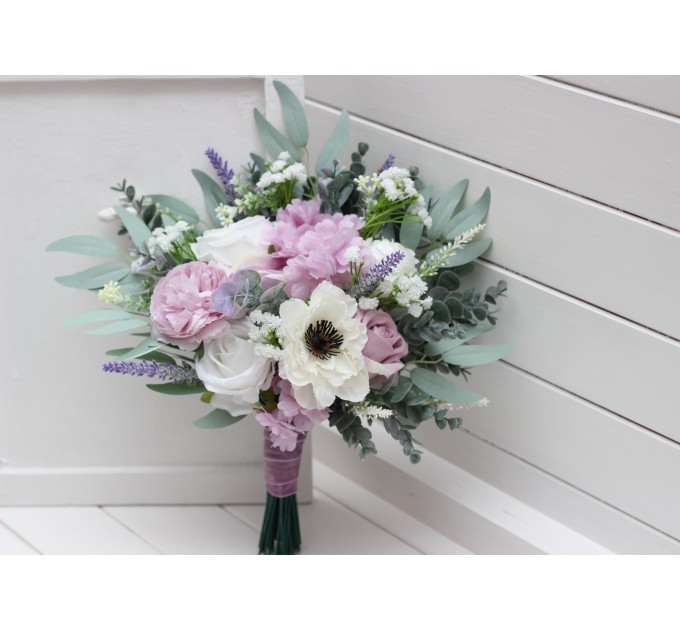 Wedding Bouquets in White, Lilac, Purple & Sage Green | Faux Bridal & Bridesmaid Bouquets