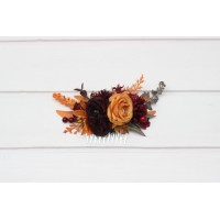 Flower comb in rust burgundy cinnamon orange color scheme. Wedding accessories for hair. Bridal flower comb. Bridesmaid floral comb. 0033