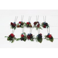  Set of 10 hair pins with berries for forest wedding. Summer hair accessories. Flower accessories for wedding.  5050
