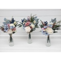 Simple wedding table flowers. Mini bouquets for vases in dusty mauve dusty blue ivory color scheme. DIY flowers for wedding decor. Table flowers. Centerpiece. 5303
