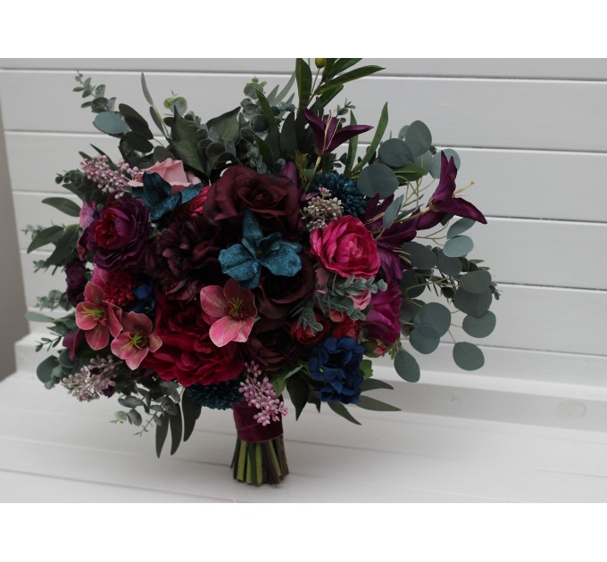 Jewel-Tone Wedding Bouquets in Emerald Green, Purple, Magenta & Teal | Faux Bridal & Bridesmaid Bouquets