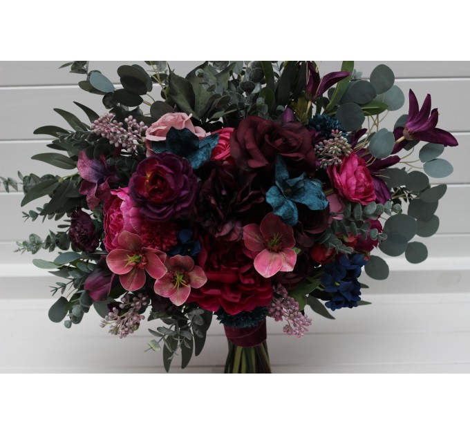 Jewel-Tone Wedding Bouquets in Emerald Green, Purple, Magenta & Teal | Faux Bridal & Bridesmaid Bouquets