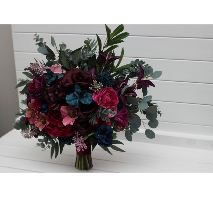 Jewel-Tone Wedding Bouquets in Emerald Green, Purple, Magenta & Teal | Faux Bridal & Bridesmaid Bouquets