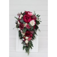  Cascading bouquet in berry tones, magenta and ivory. Faux wedding bouquet.  Bridesmaid bouquet. 5419