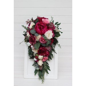  Cascading bouquet in berry tones, magenta and ivory. Faux wedding bouquet.  Bridesmaid bouquet. 5419