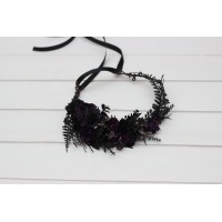 Gothic purple black flower crown. Halloween wedding. Hair floral wreath. 5070