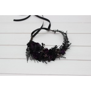 Gothic purple black flower crown. Halloween wedding. Hair floral wreath. 5070