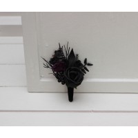  Wedding boutonnieres and wrist corsage  in black and purple color scheme. Flower accessories. 5070