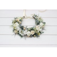 Flower crown in sage green ivory colors. Hair wreath for flower girl. Wedding flowers. Romantic floral crown. 5075