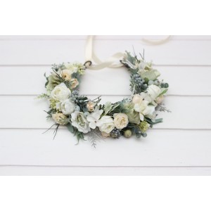 Flower crown in sage green ivory colors. Hair wreath for flower girl. Wedding flowers. Romantic floral crown. 5075