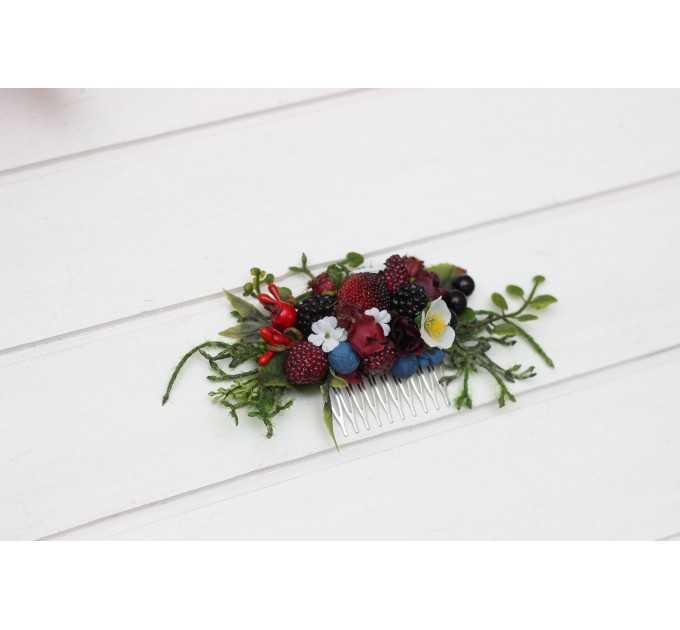 Flower Comb with Berries | Wedding Accessories for Hair | Bridal and Bridesmaid Floral Comb