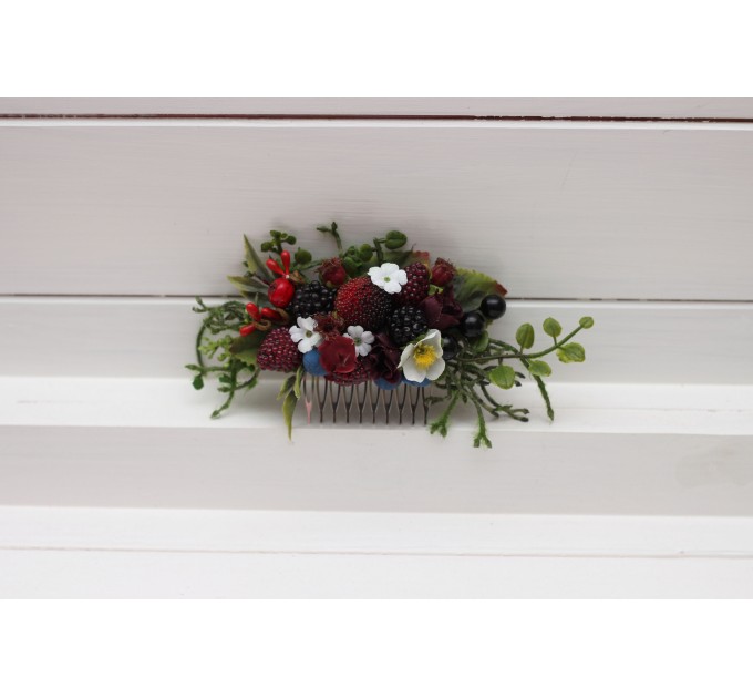 Flower Comb with Berries | Wedding Accessories for Hair | Bridal and Bridesmaid Floral Comb