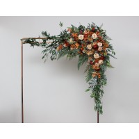  Flower arch arrangement in rust orange gold colors.  Arbor flowers. Floral archway. Faux flowers for wedding arch. 5213