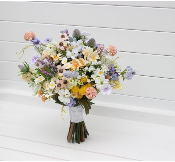 Colorful Wildflower Bridal Bouquet – Faux Daisy Posy in Spring & Summer Tones