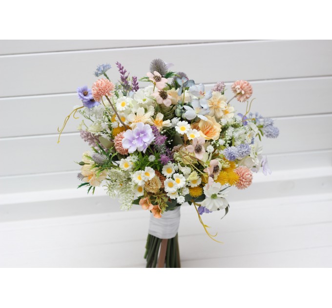 Colorful Wildflower Bridal Bouquet – Faux Daisy Posy in Spring & Summer Tones