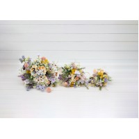 Colorful wildflower wedding bouquet. Spring summer faux bridal flowers in blue, peach, lilac, yellow, pink. Daisy posy bouquet. 5420