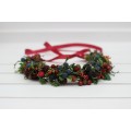 Berry Wedding Crown – Faux Wild Berry Headpiece with Red Ribbon for Rustic Brides