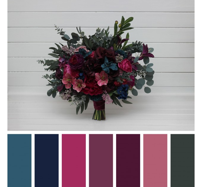 Jewel-Tone Wedding Bouquets in Emerald Green, Purple, Magenta & Teal | Faux Bridal & Bridesmaid Bouquets