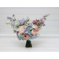Pastel bridal bouquet. Turquoise, lilac, blush pink and white faux blooms. Wedding flowers. 5417