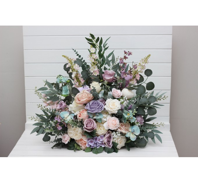 Pastel Standing Wedding Flowers – Turquoise, Lilac, Blush Pink & White Aisle Décor