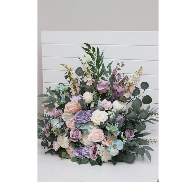 Pastel Standing Wedding Flowers – Turquoise, Lilac, Blush Pink & White Aisle Décor