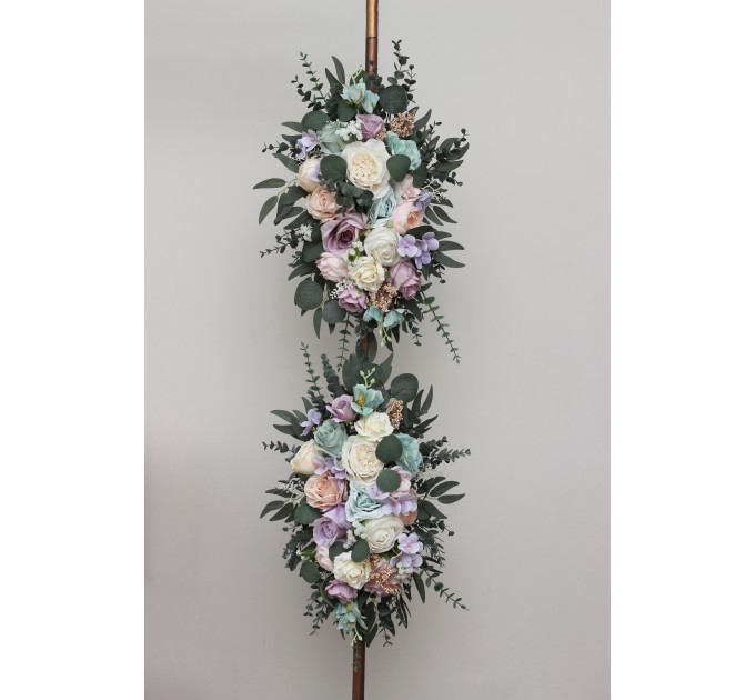 Pastel Floral Arch Arrangement – Faux Arbor Flowers in Turquoise, Lilac, Blush Pink & White